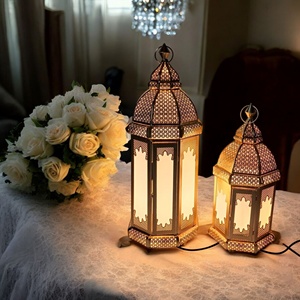 Set of 2 Moroccan Gold Metal and <b>White</b> Glass Candle Holders Flameless for Christmas Easter or Ramadan Home Event Decor - Product Image 4