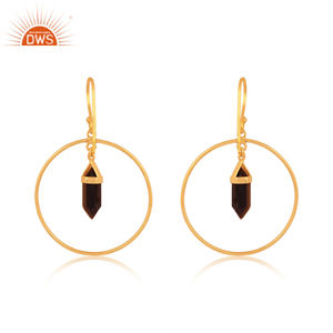 Best Selling Sterling Silver 18K Gold Plated Natural Tiger Eye Gemstone <b>Dangle</b> <b>Earring</b> Demi <b>Fine</b> Jewelry Manufacturer - Product Image 5