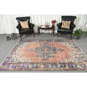 Tapis en laine bleu Beige classique 5.9x8.4 pieds Design Patchwork turc fait à la main pour salon chambre Rectangle couloir en peluche Latex - Product Image 3