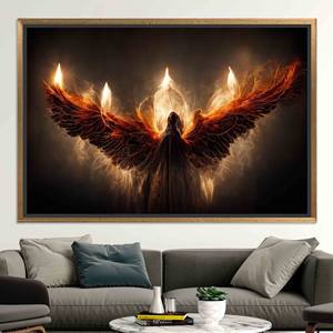 Impression sur toile Lucifer Fire Wings : Décoration d'intérieur gothique, toile encadrée dorée - Product Image 1
