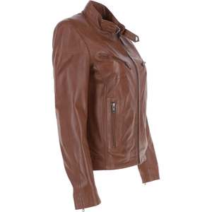 Top femme tendance personnalisé automne hiver veste en cuir solide col tournant conception avec manches longues et doublure en satin respirant - Product Image 2
