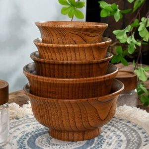 Bol de service en bois d'acacia fait à la main pour la cuisine, la salade, le riz, la soupe - Utilisation écologique à la maison, au restaurant et à l'hôtel - Product Image 1