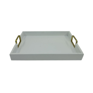 Ustensiles de cuisine Plateau de service rectangulaire en métal de couleur blanche avec support doré Plateau de service pour la maison et le mariage - Product Image 4