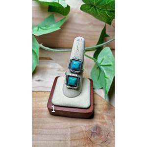 Eugene Belone Kingman Turquoise & Sterling Silver <b>Adjustable</b> Ring Fashionable Cluster Bezel Setting Rose Gold Plated - Product Image 2
