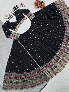 Conjunto negro Lehenga Chaniya Choli para mujer, secuencia de bordado de trabajo pesado, estilo tradicional para fiesta de novia, venta al por mayor a granel - Product Image 4