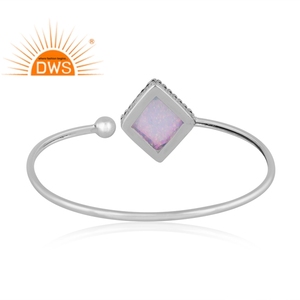 Hot Selling Oxidized Sterling <b>Silver</b> Synthetic White Green Opal Gemstone <b>Adjustable</b> Ring Custom Jewelry Manufacturer - Product Image 3