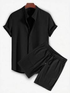 ชุดเสื้อผ้าฝ้ายสำหรับผู้ชายแฟชั่นฤดูร้อนระบายอากาศได้ดี2025เสื้อยืดคอกลมแขนสั้นและกางเกงขาสั้น2ชิ้นเสื้อลำลองทรงหลวม - Product Image 5