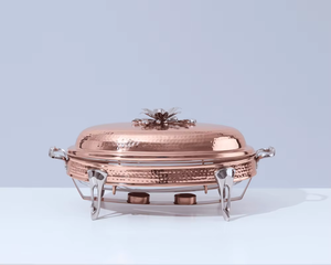 Calentador de alimentos de cazuela elegante de cobre con mango de diseño de flores perfecto para restaurantes, hoteles y resorts de La India - Product Image 6