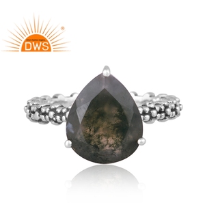Nuevo diseño de plata esterlina oxidada, piedra preciosa de ágata de musgo verde Natural, anillo apilable, joyería para mujer, regalo para ella - Product Image 2