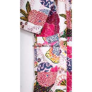 Chaqueta Kantha de Algodón 100% Puro Hecha a Mano, Estilo Vintage, para Mujer, Kimono Corto Acolchado, Ropa de Dormir para Verano - Product Image 2