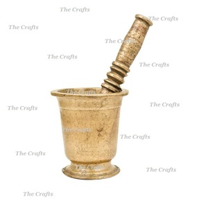 Latest Design Brass Gold Color Pestle <b>And</b> Mortar <b>Set</b> For Kitchenware Usage Premium Quality Imam Dasta In India - Product Image 3