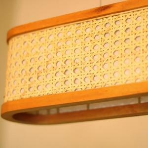 Lámpara Colgante Rectangular de Madera y Mimbre de Estilo Moderno de Mediados de Siglo (Diseño Horizontal Largo) para Iluminación de Comedor - Product Image 3