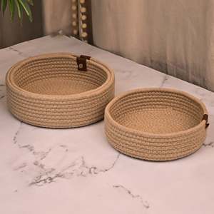 Juego de Cestas de Almacenamiento Redondas Hechas a Mano, Plegables y Tejidas en Ratán, PVC, Algodón, Tela Plástica para Sala de Estar y Cocina - Product Image 5