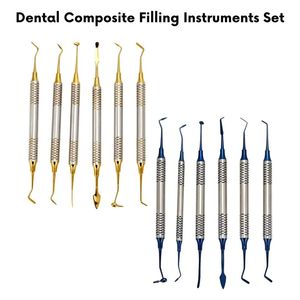6 PCS Dental Composite <b>Resin</b> Filling Spatulas <b>Kit</b> Titanium Gold Coated Head Manual Dental Instruments CE ISO - Product Image 3