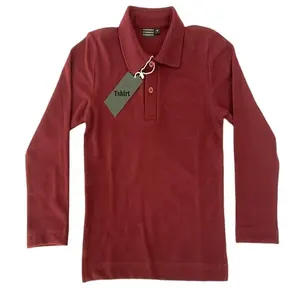 Chất lượng cao polyester cotton trẻ em 'trường polo Áo thun đồng phục học sinh lần lượt xuống cổ áo đầy đủ tay áo Áo thun polo cho bé trai