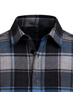 Camisa a Cuadros para Hombre, Manga Larga, Estilo Casual de Franela, Color Azul, Negro y Gris, Fabricante Personalizado, Venta al por Mayor, OEM - Product Image 4