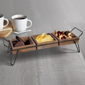 Plateau de service décoratif carré en métal Base en bois avec support en métal en fer - Product Image 5