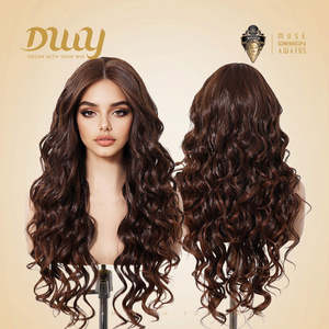 Becky-DWY Long-Length Curly Synthetic <b>Wig</b> Chesnut <b>Brown</b> Lace Front with Transparent Lace Glueless Design - Product Image 5