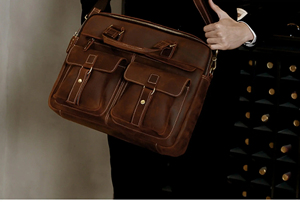 Classic Durable Protective Leather Laptop Briefcase with Shoulder Strap Large Capacity Office Bag Zipper Closure Brown - Product Image 4