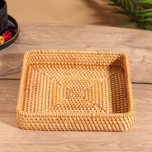 Handcrafted Square Rattan Storage <b>Tray</b> / Decorative Woven Wicker Organizer for Desktop, Bathroom <b>Vanity</b>, and Home Accessories - Product Image 3