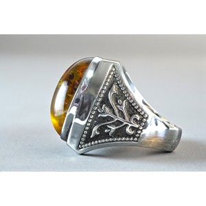 Turkish Ottoman Style Sterling Silver Rhodium Plated <b>Amber</b> Stone Wedding Engagement <b>Ring</b> Handmade Vintage Design Prong Party - Product Image 2
