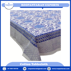 Latest Factory Outlets Open Hand Block Printed Cotton Dining Tablecloth Handmade Floral <b>Canvas</b> Brandy <b>Blue</b> Low Price - Product Image 2