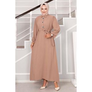 Robe Hijab Motif de Pierre à Demi Boutonné Vison - Product Image 3