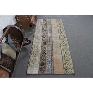 Turkish Vintage Rug 2.7x6 ft, <b>Brown</b> Accent Patchwork <b>Wool</b> Rug - Product Image 1