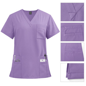 Quirúrgico médico salón de enfermería Scrubs Unisex 2 bolsillos cremallera frontal Spandex/poliéster estambre tela Scrub Jacket - Product Image 2