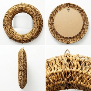 Miroir mural rond en écorce de banane naturelle, cadre tressé épais, miroir de vanité suspendu, décoration artistique pure, décoration de chambre, artisanat bohème, fabrication artisanale - Product Image 2