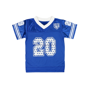 Camiseta de fútbol para niños Zeta Phi Beta azul real 100% poliéster logotipos bordados número 20 cuello en V mangas de rayas dobles - Product Image 1