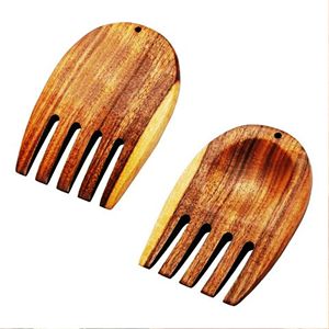 Pinzas de lujo para servir mezclas de ensalada, de madera natural, 2 utensilios giratorios, sostenibles, hechos a mano, pequeños, aptos para congelador - Product Image 1