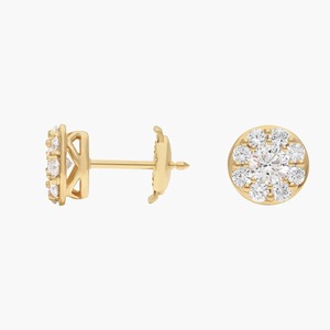 Pendientes de tuerca circulares con diamantes cultivados en laboratorio de corte redondo, 1.00 ct, en oro macizo de 14K, para ocasiones especiales - Product Image 2