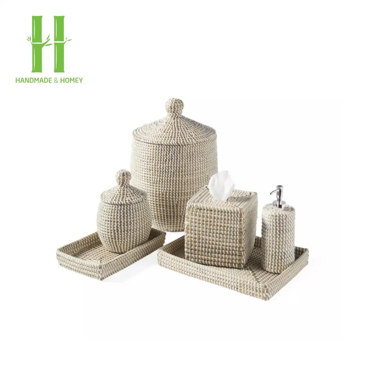 Ajuste os projetos naturais do OEM dos acessórios do banheiro do Seagrass aceitável costume do ofício de HNH Handmade Vietnam