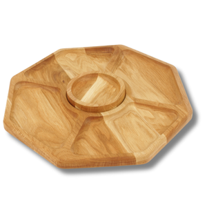 Tabla de servir octogonal de madera de roble de 35 cm con cuenco, acabado con aceite vegetal, tabla para queso y aperitivos, logotipo personalizado - Product Image 1