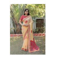 Sari indien prêt-à-porter en géorgette lourde avec bordure à sequins, tenue ethnique pour fêtes et événements, vente en gros