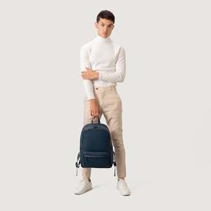 Midnight Blue Men's the Philos Leather <b>Backpack</b> Genuine Leather with Vintage Style Zipper Closure <b>Waterproof</b> Polyester Lining - Product Image 2