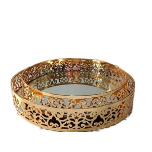 Bandeja DE ESPEJO DE SERVICIO DE Metal nórdico decorativo, calado moderno, hermosas bandejas de té y frutas para decoración del hogar de lujo y cocina, nuevo artículo - Product Image 1