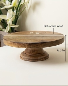 Support à gâteau rond en bois d'acacia de 12 pouces, plateau de présentation sur piédestal fait main - Product Image 1
