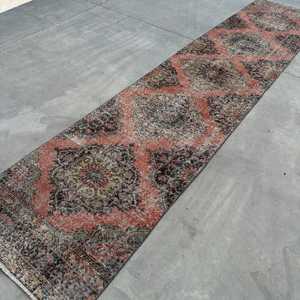 Turkish <b>Runner</b> Rug 2.7x12.5 ft, <b>Red</b> Black Persian Rug Wool - Product Image 4