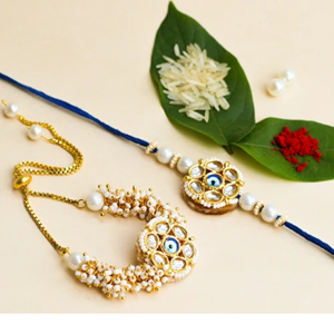 Rakhi Thread Adjustable Hand <b>Bracelet</b> With Kundan Work Indian Gold Plated Rakhi Set for Bhaiya and Bhabhi Raksha Bandhan Gift - Product Image 1