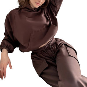Cómodo traje de sudor informal a la moda para mujer, jersey de manga larga con bolsillos y capucha, pantalones Cargo de cintura alta para mujer, Otoño Invierno 2026 - Product Image 4