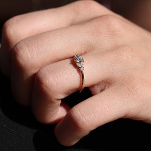 6mm Round Cut Moissanite Engagement Ring with Pear and Round Side <b>Stones</b> | Classic Bridal Jewelry - Product Image 5