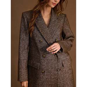 Women's Short Double-Breasted <b>Overcoat</b> with Fur Trim and Zipper Closure - Product Image 2