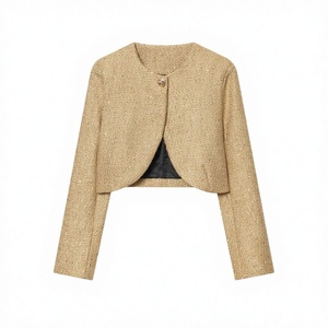 Chaqueta Casual de Mujer con Hilo Metálico y un Solo Botón para Primavera/Otoño, Nueva Moda 2025, Cuello Redondo Retro, Corta - Product Image 2