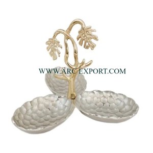 Tazón de comida grande martillado de Metal de calidad Superior con asas de hojas doradas para vajilla casera, tazones y platos para servir alimentos - Product Image 3