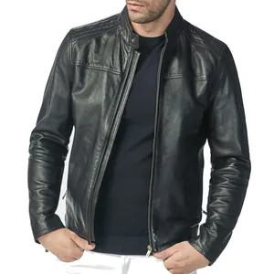 Veste en cuir véritable noire unie sur mesure pour homme, style urbain, différents modèles pour l'hiver 2026 - Product Image 1