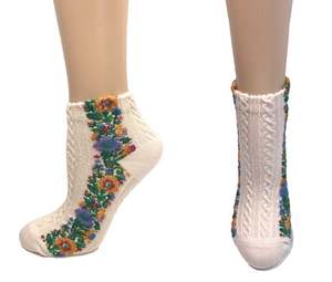 Foylock coreano personalizzato ricamato Boho cotone etnico logo caviglia equipaggio personalizzato motivi floreali di qualità calze sportive da donna - Product Image 2