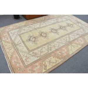 6.4x10.4 ft Rug, Vintage Turkish Large Rug, <b>Yellow</b> <b>Wool</b> Rug - Product Image 2