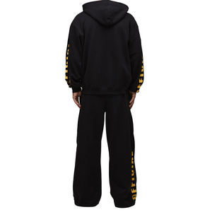 Ensemble survêtement pour homme en molleton noir avec fermeture éclair et pantalon de jogging avec impression de texte sur les manches, tenue décontractée streetwear, vente en gros - Product Image 2